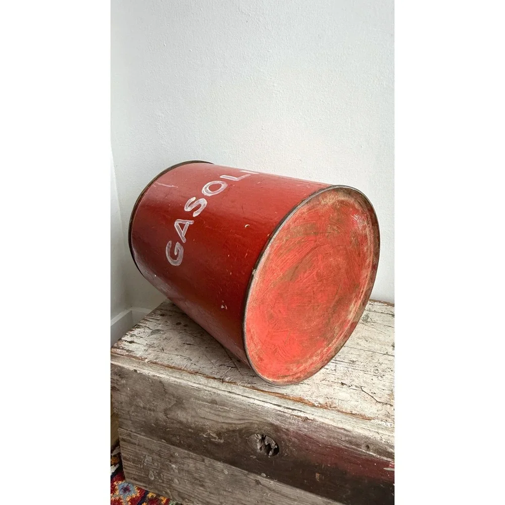 Vintage Red Metal Gasoline Can Rustic Industrial Storage Decor